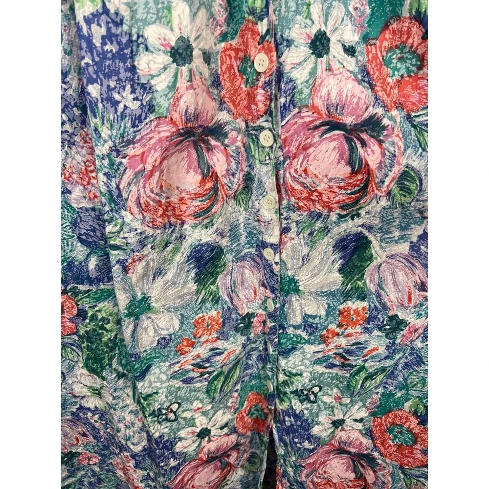 Star of India Floral Nightgown Cottagecore Grannycore Boho Blue Cotton Small